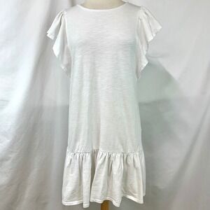 Z SUPPLY White Slub Flutter 100% Cotton Slub Mini T Shirt Dress Ruffles Womens S